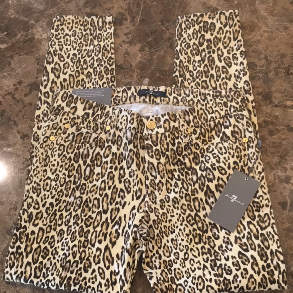 🆕 7 For All Mankind Cheetah Print Cropped Skinny Jean size 27 - Picture 8 of 12